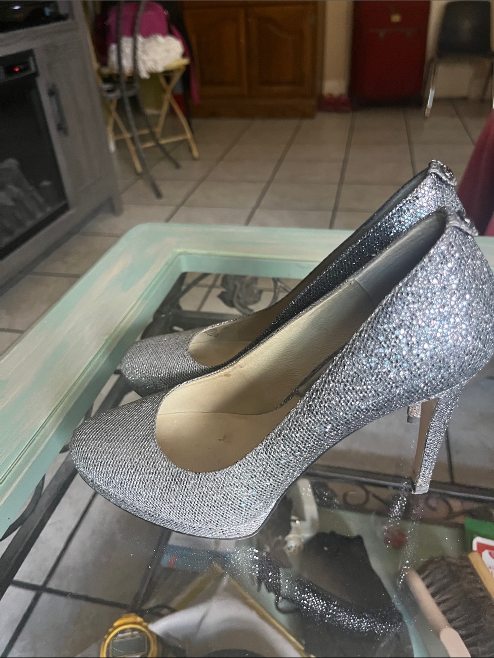 Michael Kors Georgia Silver Glitter High Heel Pumps Ombré